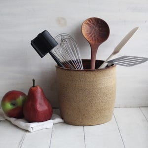 Rustic Stoneware Utensil Holder: Handcrafted Pottery Kitchen Organizer