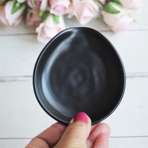 Small Spoon Rest in Modern Satin Black Glaze, Pottery Dish for your Coffee or Tea Spoon, Ready to Ship Made in USA image 8