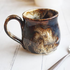 Stoneware Mug in Earthy Brown and Black Glazes 15 oz., Handmade Stoneware Coffee Cup, Made in USA Ready to Ship