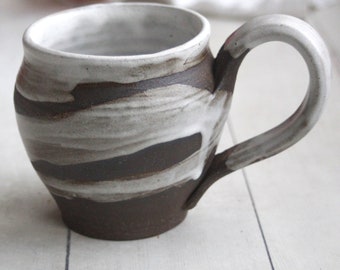 Chocolate Brown and Marshmallow White Stoneware Mug 11 oz. Rustic Earthy Coffee Cup Ready to Ship Made in USA