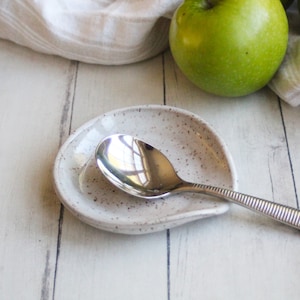Medium Spoon Holder, Handcrafted Pottery Stoneware Spoon Rest, Speckled Natural Beige, Ready to Ship Made in USA