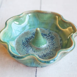 Shimmering Green Ring Holder, Handmade Ceramic Jewelry Dish, Made in USA, Ready to Ship image 5
