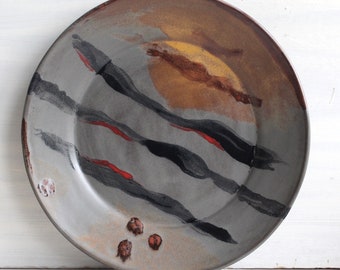Gorgeous Art Pottery Dinner Plate, Hand Glazed in Modern Contemporary Design - Handmade Pottery Dish, Ready to Ship Made in USA