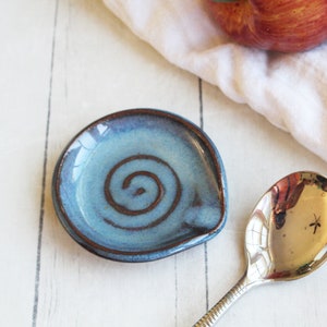 Small Rustic Spoon Holder for Your Coffee Station, Blue Swirl Design, Ready to Ship Made in USA