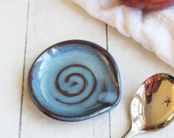 Small Rustic Spoon Holder for Your Coffee Station, Blue Swirl Design, Ready to Ship Made in USA