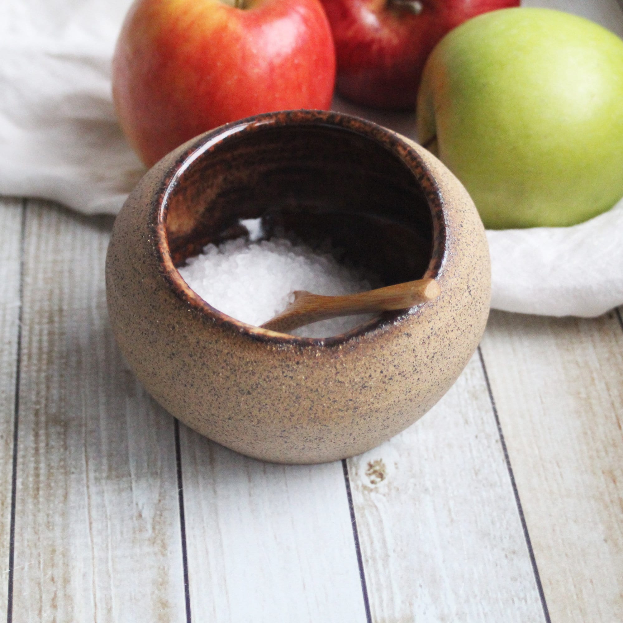 Handcrafted Stoneware Salt Cellar: Rustic Speckled Ceramic Salt Pig