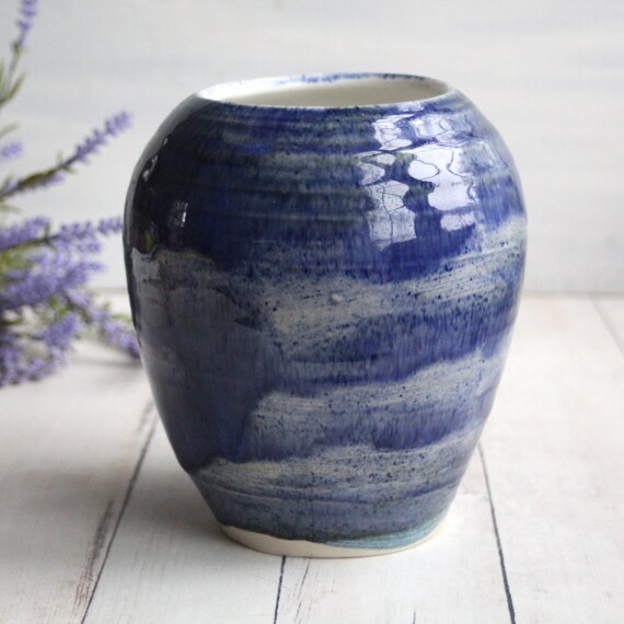 Large Ceramic Vase With Textured Rustic Blue Glaze Handcrafted Etsy