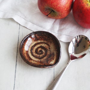Small Rustic Spoon Rest, Handcrafted Brown Speckled Stoneware Spoon Rest - Ready to Ship Made in USA