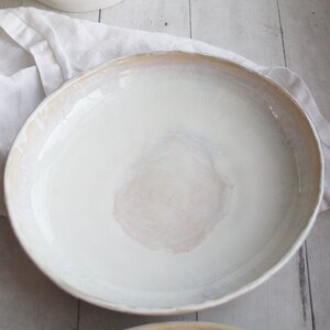 Discounted SECONDS, Set of Four Shallow Bowls in Dripping White and Ocher Glaze Made in USA Ready to Ship image 4