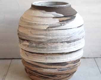 Rustic Ceramic Vase in Natural Dark Clay, Modern Minimalist Decor, Ready to Ship Made in USA