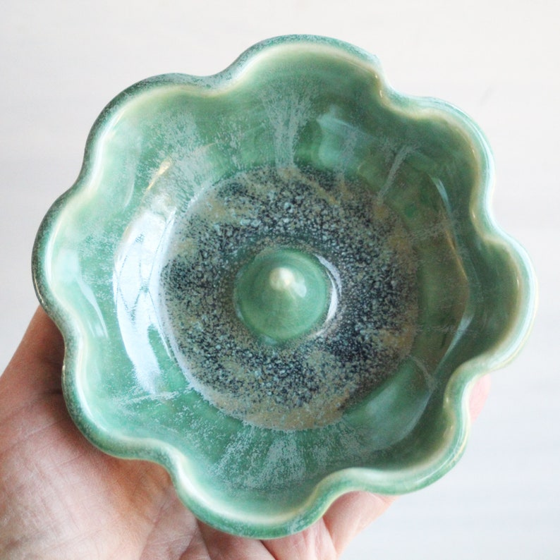 Shimmering Green Ring Holder, Handmade Ceramic Jewelry Dish, Made in USA, Ready to Ship image 8