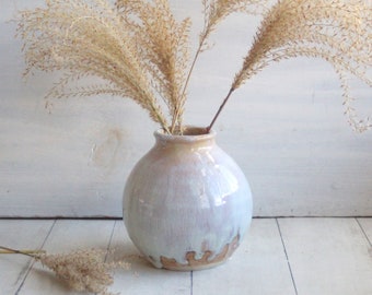 Handmade Ceramic Vase, Rustic White and Ocher Glaze, Stoneware Wheel Thrown Pottery, Ready to Ship Made in USA