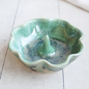 Shimmering Green Ring Holder, Handmade Ceramic Jewelry Dish, Made in USA, Ready to Ship image 2