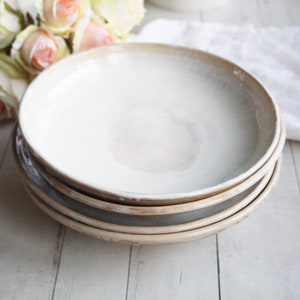 Discounted SECONDS, Set of Four Shallow Bowls in Dripping White and Ocher Glaze Made in USA Ready to Ship image 5