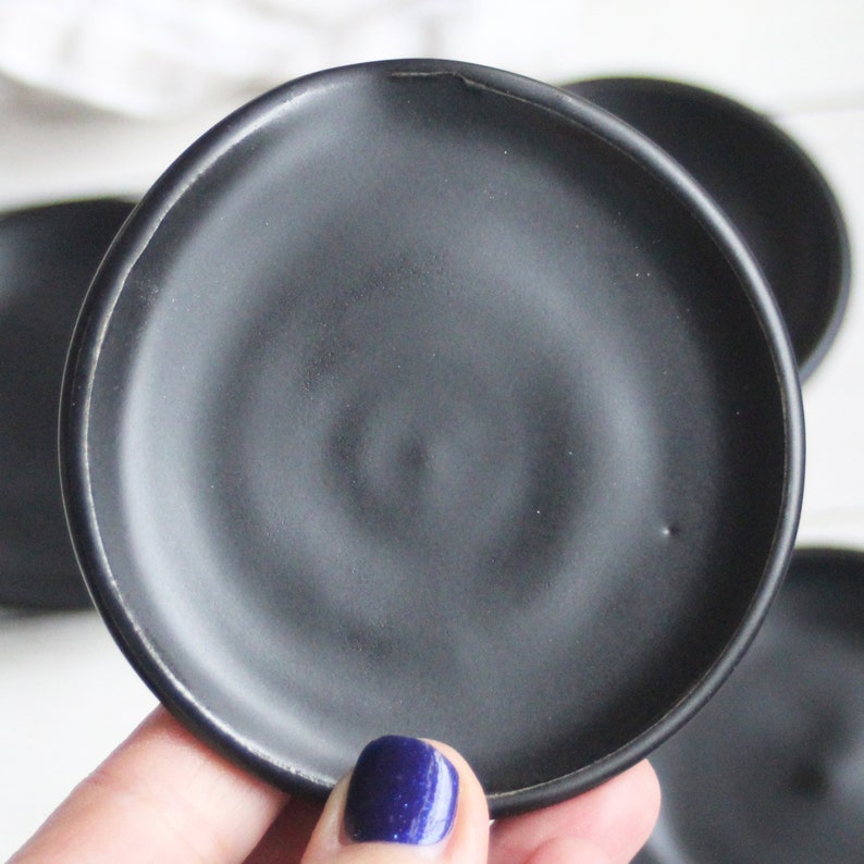 Small Spoon Rest in Modern Satin Black Glaze, Pottery Dish for your Coffee or Tea Spoon, Ready to Ship Made in USA image 5