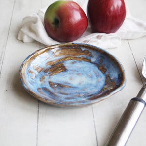 Large Spoon Rest in Gorgeous Rustic Swirly Blue Glaze, Rustic Pottery Dish Handmade Kitchen Drip Dish Ready to Ship Made in USA