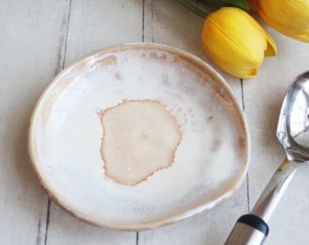 Large Rustic Spoon Rest in White and Ocher Glaze Pottery Dish Handmade Kitchen Drip Dish Ready to Ship Made in USA