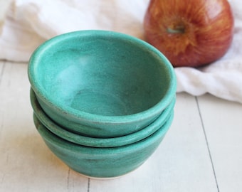 Set of Three Copper Green Pottery Bowls Handmade Rustic Kitchen Prep Bowls Ceramic Pottery Bowls Ready to Ship