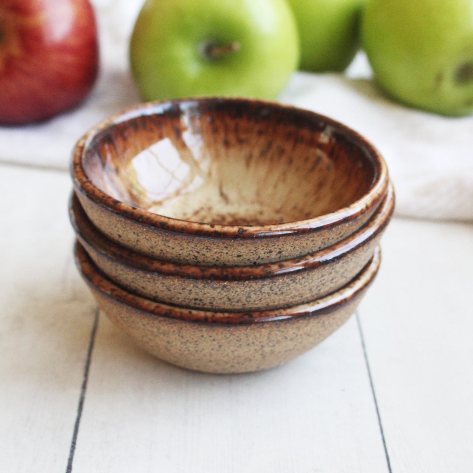 Prep Bowls Set of Three Small Rustic Bowls Brown and Black - Etsy
