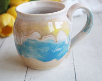 Colorful Stoneware Mug, 15 oz., Handmade Pottery Coffee Cup, Wheel Thrown Ready to Ship Made in USA