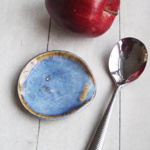 Small Spoon Rest in Swirly Blue Glaze, Pottery Dish for your Coffee or Tea Spoon, Ready to Ship Made in USA