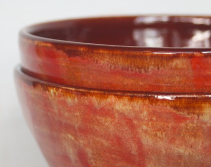Red Serving Bowls Pair of Handmade Ceramic Red Bowls Set Etsy