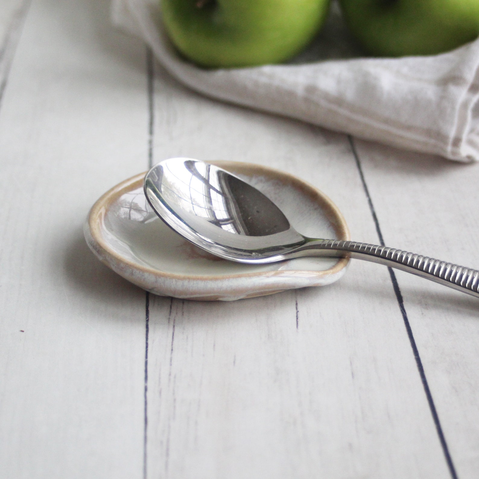 Small Spoon Rest Creamy White and Ocher Glaze Pottery Dish Etsy