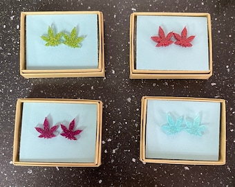 Glittery Marijuana Leaf Earrings