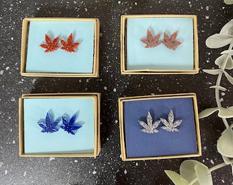 Glittery Marijuana Leaf Earrings