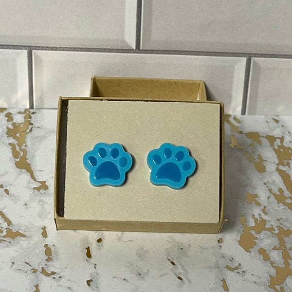 Blue Dog Paw Print Earrings Magenta Clear White