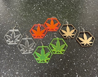 Acrylic or Wood Marijuana Leaf Earrings