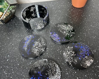 Black Resin Coaster set with holder