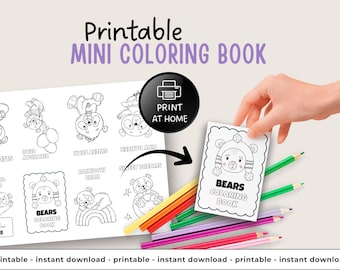 Mini Coloring Book Printable | Bears Coloring Pages | DIY Kids Craft | Booklet Template | Fold Book | Custom Coloring Book | Cute & Tiny