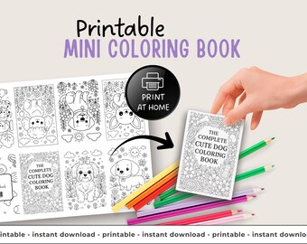 Mini Coloring Book Printable | Cute Dog Coloring Pages | DIY Kids Craft | Booklet Template | Fold Book | Custom Coloring Book | Cute & Tiny