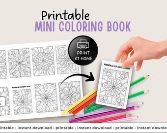 Mini Coloring Book Printable | Mandala Coloring Pages | DIY Kids Craft | Booklet Template | Fold Book | Custom Coloring Book | Stress Relief