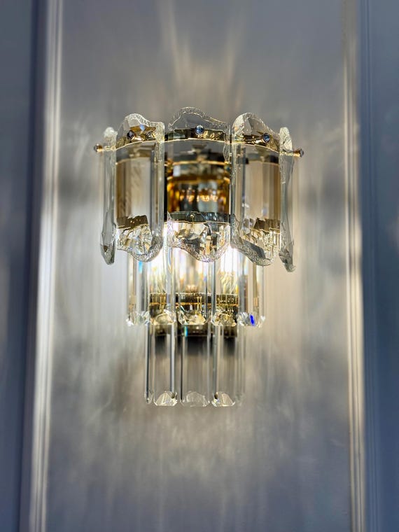 Hand-Embroidered Crystal Wall Sconce, Handmade Wall Lamp, Wall Sconce, Brass-Crystal Wall Sconce, Handmade Sconce, Bedroom Wall Sconce