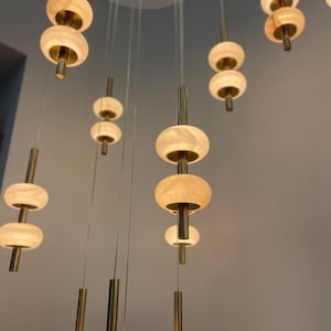 Handmade Marble Pendant Light: Modern Brass Accent Chandelier