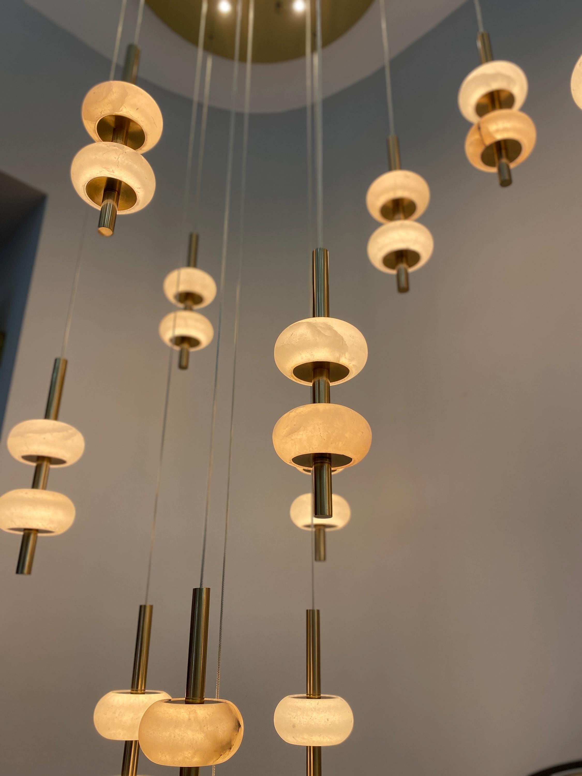 Handmade Marble Pendant Light: Modern Brass Accent Chandelier