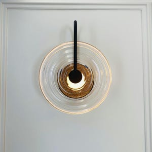 Handcrafted Round Blown Glass Sconce, Elegant Transparent Glass Wall Light, Custom Made Decorative Lighting for Modern and Classic Interiors