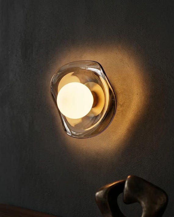 Amber Art Glass Wall Light | Hand Blown Glass Wall Sconce | Bathroom & Vanity Wall Light | Bedside Wall Light | Handmade Glass Sconce