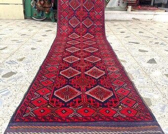 Handgeknoopt tapijt Mushwani, Afghan Tribal-decorvloerkleed lange hal, vintage vloerkleed natuurlijke kleurstoffen, 2,3 x 9,7 ft