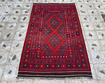 4.6x7.7 ft, handgemachte Flachgewebe Wolle gemacht Waschbar Dekor Esstisch, Türmatte, Küchenteppich, Luxus Kelim Teppich im klassischen Stil