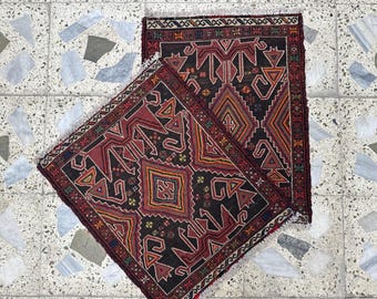 Set of 2 flatweave Wool Rugs: Handmade Tribal Decor, Small Table/Door Mats kilim rugs. 1.8x2 ft