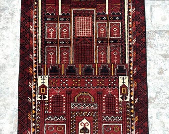 Authentiek etnisch Turkmeens gebedskleed, tribal hoogpolig zeldzaam tapijt, 2,7 x 4,3 ft, tapijt van natuurlijke kleurstoffen, handgeknoopt fantastisch tapijt, uniek tapijt