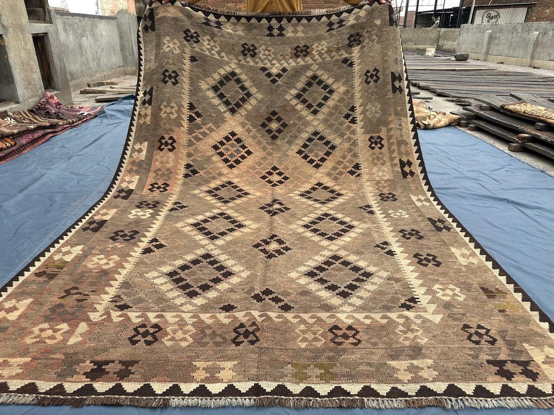 6.2x9 Ft , Antique Flat Weave Rug , Natural Dyes Handmade Wool Rug ...