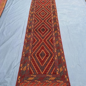 Handmade Mushwani Pile Runner Rug, 2.6x12.4 ft, Tribal Woven Wool Hallway Rug