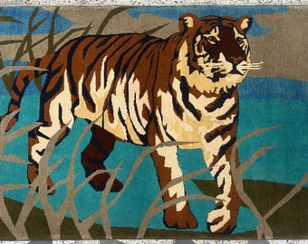 Tappeto dipinto annodato a mano, tappeto dipinto per cameretta dei bambini, tappeto da parete con immagine di leone Mercy (3,3x5) piedi