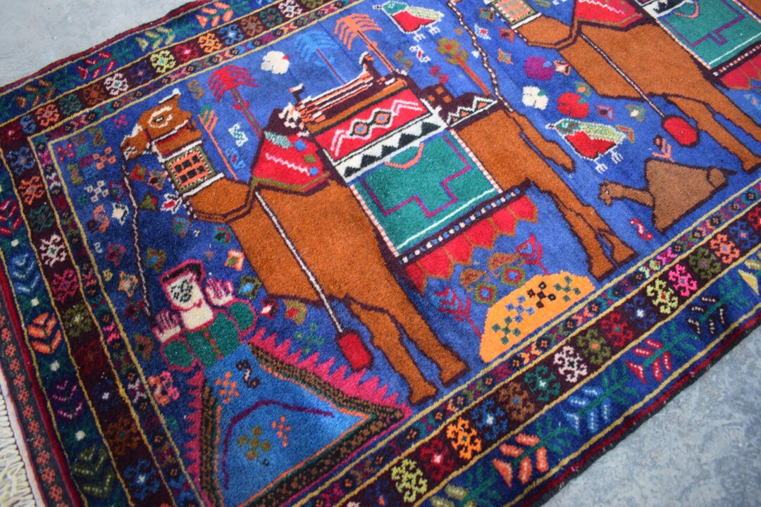 2.8x4.8 Ft Camel Pictorial Unique Rug , Fantastic Hand Made Decor Rug ...