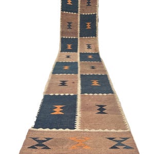 Antique Southwestern Tribal Handmade Flatweave Long Kilim Rug, Zero Pile Hallway Rug (2.3x11.2 ft )