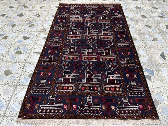 Hand-knotted Afghan War Rug, Tank AK47 Design, 4x6.10 Ft - Etsy